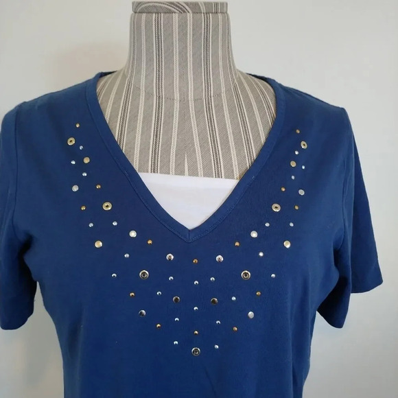 Carroll Reed Blue V-Neck T-Shirt Metallic  Detail, L - Picture 2 of 6